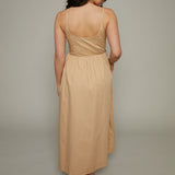 Sienna Contrast Bow Detail Midi Dress - Khaki