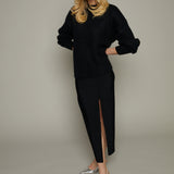 Ayla Crepe Knit Slit Front Midi Skirt