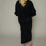 Ayla Crepe Knit Slit Front Midi Skirt