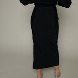 Ayla Crepe Knit Slit Front Midi Skirt