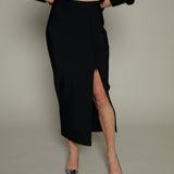 Ayla Crepe Knit Slit Front Midi Skirt