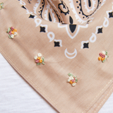 Embroidered Mini Bouquet Bandana - Tan