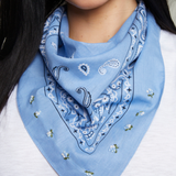 Embroidered Mini Bouquet Bandana - Soft Blue