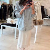 Erin Lace Satin Midi Skirt - Cloud