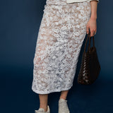 Carla Embroidered Lace Midi Skirt