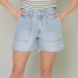 Calla Mid Rise Denim Utility Shorts
