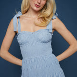 Gina Tie Strap Shirred Midi Dress - Blue