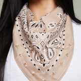 Embroidered Mini Bouquet Bandana - Tan