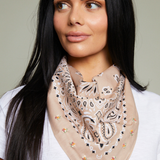 Embroidered Mini Bouquet Bandana - Tan