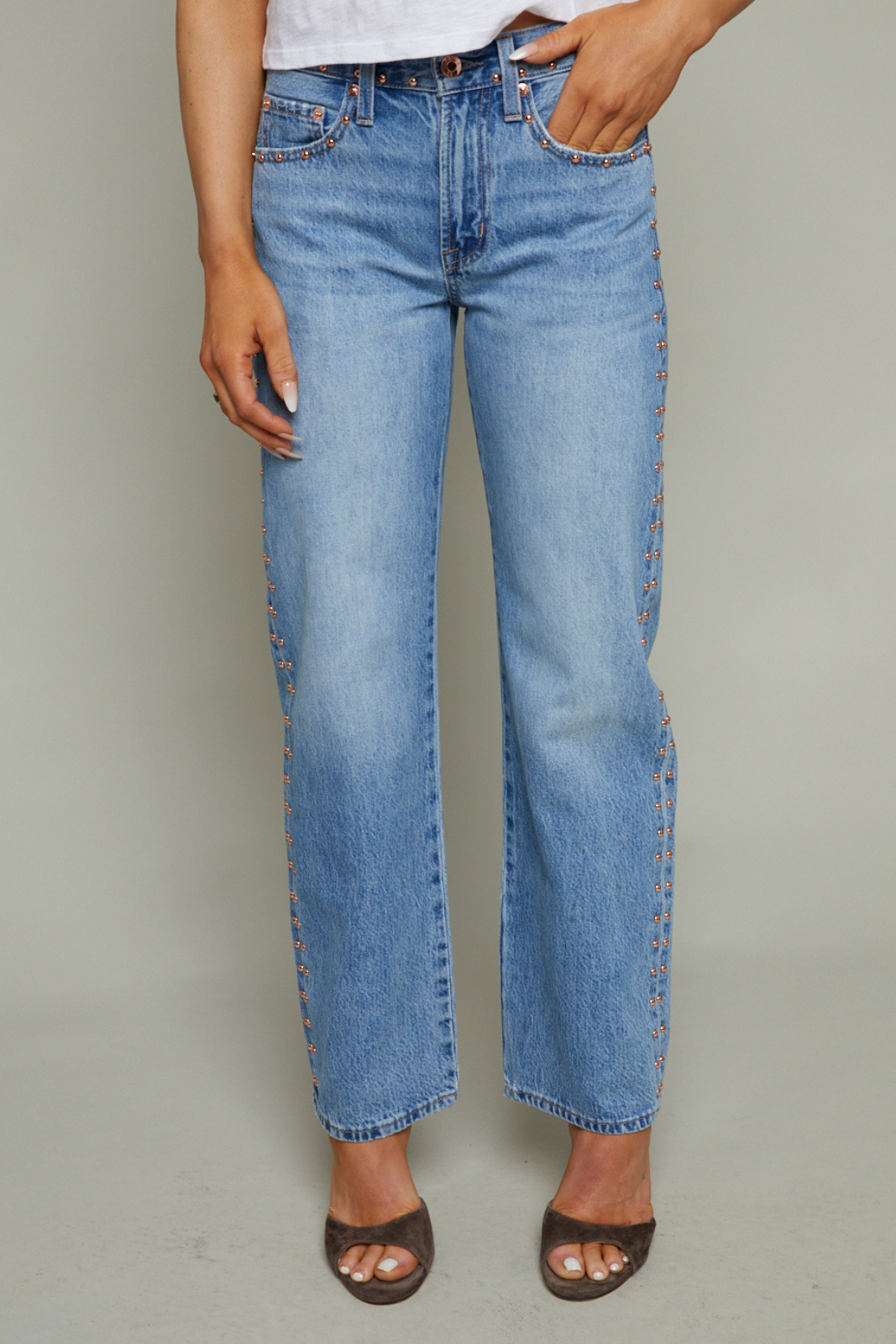 Kirby Mid Rise Bowed Straight Leg Jeans - Star Studded