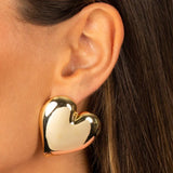 Gold Chunky Heart Stud Earrings