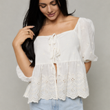 Larissa Embroidered Front Tie Top