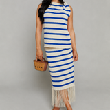 Aniya Crochet Striped Fringe Midi Skirt