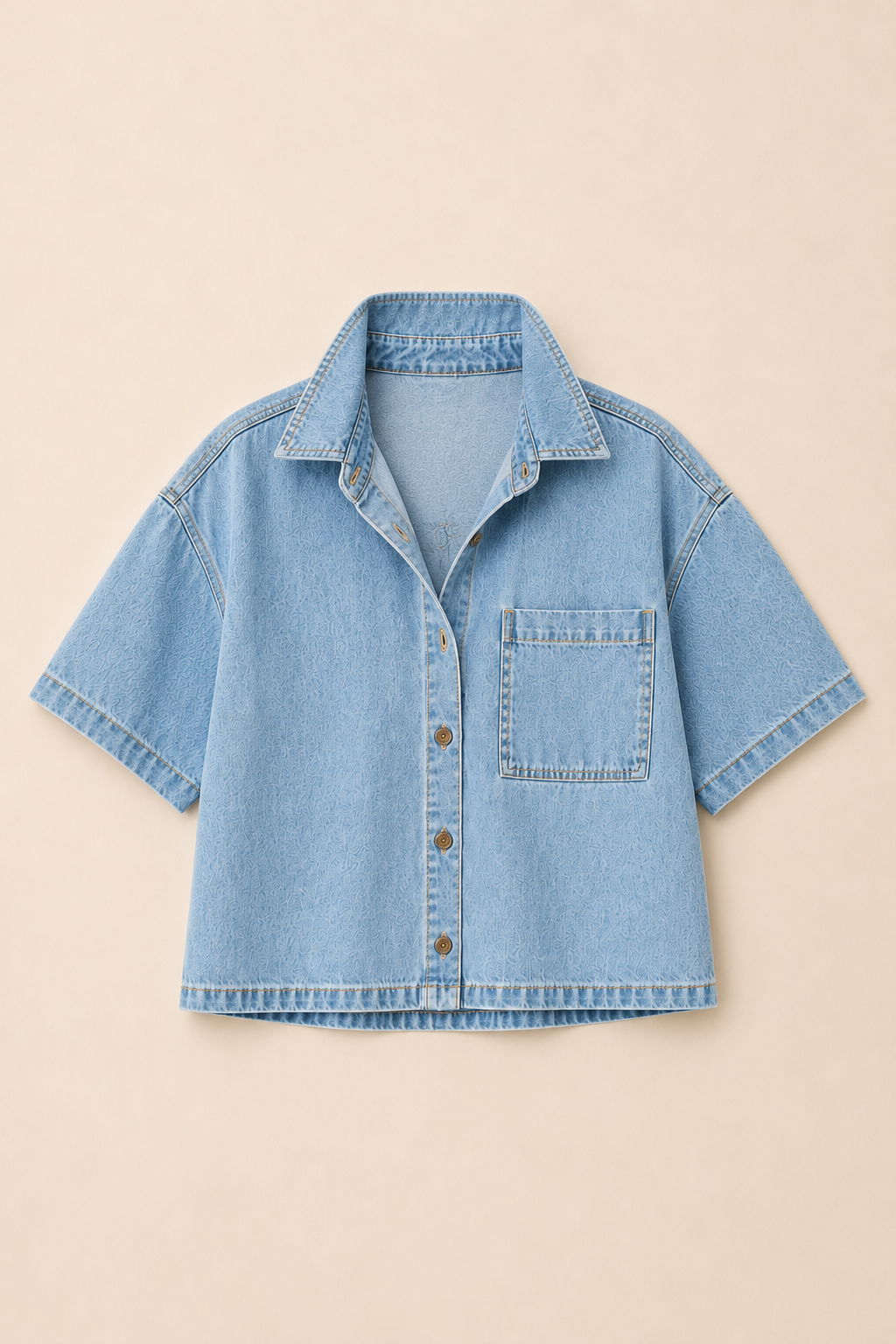 Dottie Denim Button Up Top - Coastal Water