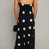 Roslyn Polka Dot Satin Midi Slip Dress