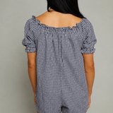 Haley Gingham Puff-Sleeve Romper