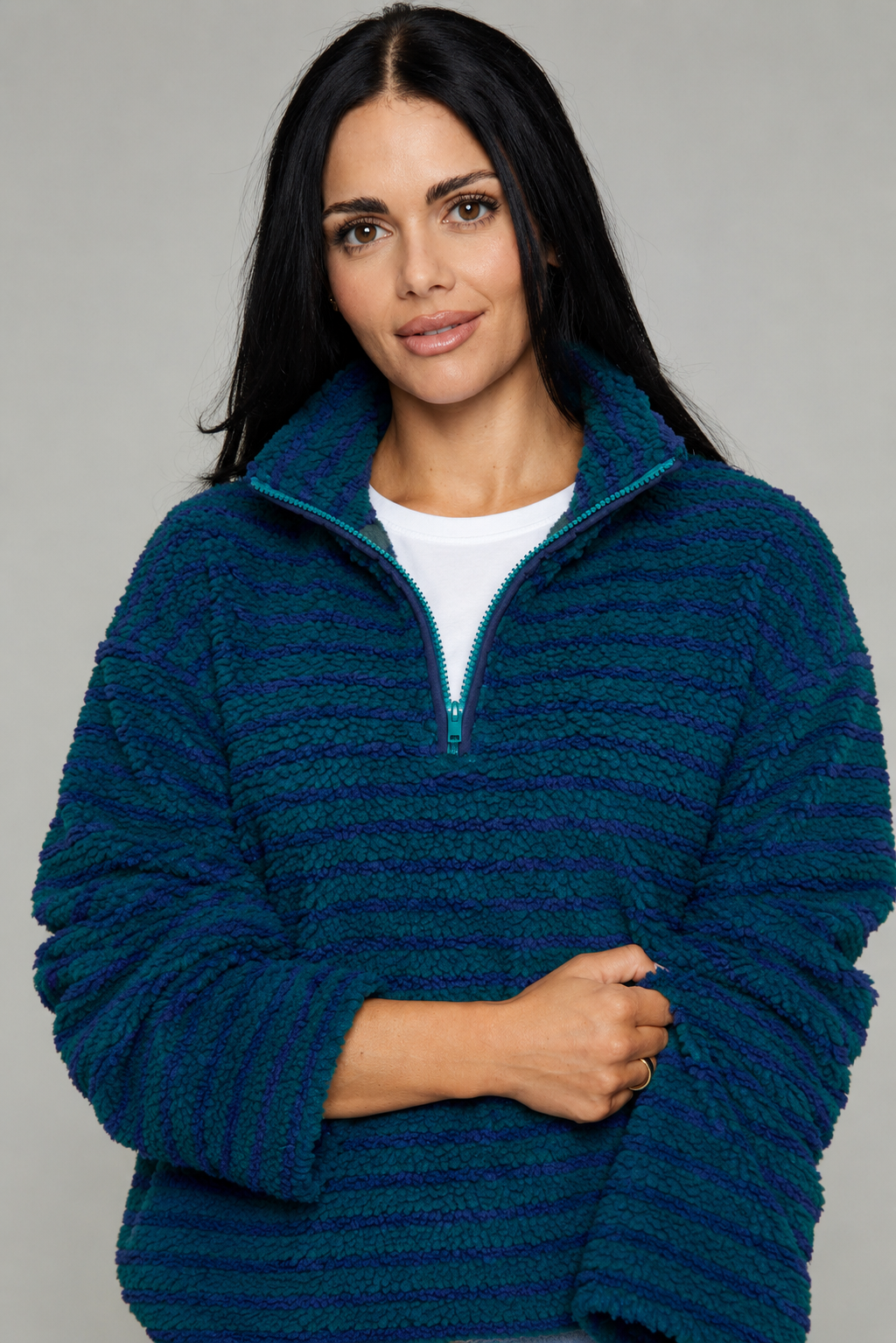 Marcy Half Zip Fleece Pullover - Navy/Green