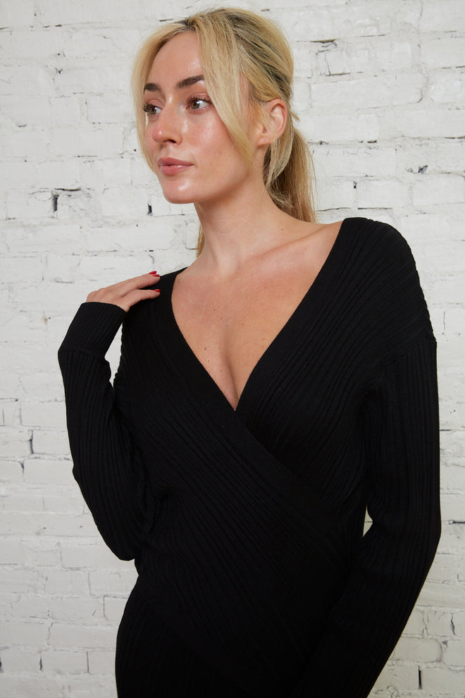 Florence Knit Black Long Sleeve Midi Dress