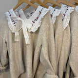 Diana Floral Embroidered Collar Cardigan - Natural