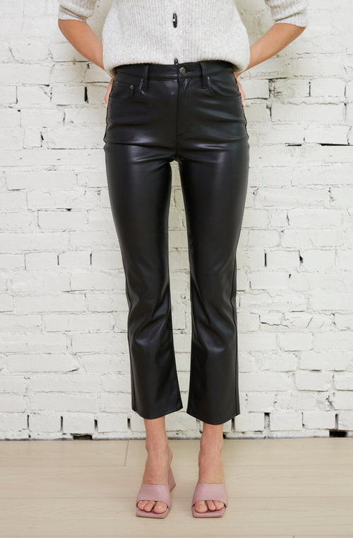 Bindi Black Leather Cropped Boot Cut Pants