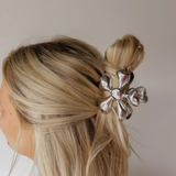 Silver Metal Floral Claw Clip