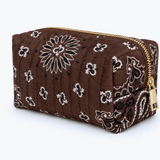 Bandana Print Zip Cosmetic Bag - Chocolate Brown