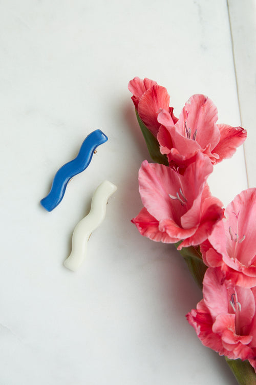 Set of 2 Squiggle Clips: Blue + White