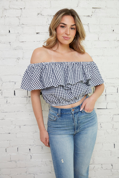 Tyra Gingham Off The Shoulder Top