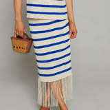 Aniya Crochet Striped Fringe Midi Skirt