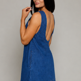Giselle Open-Back Denim Shift Dress - Dark Denim