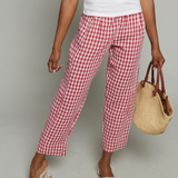 Felicity Gingham Elastic Pants - Red/White
