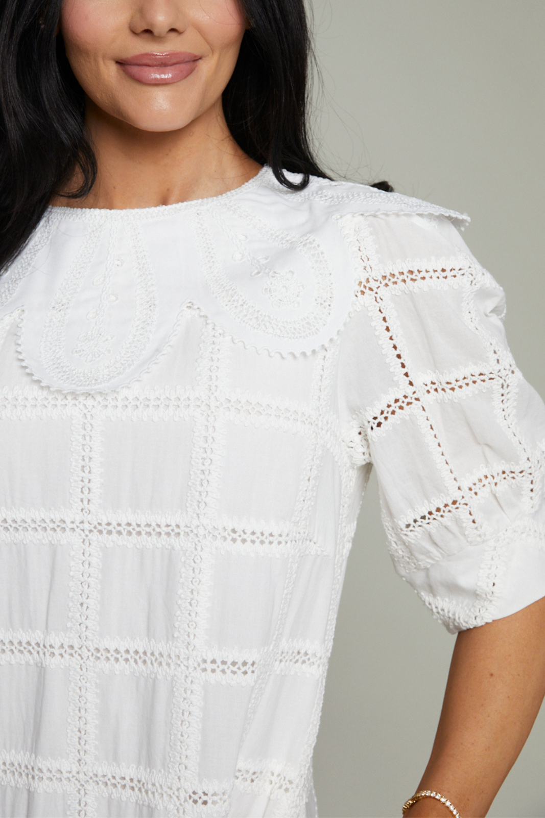 Dorthy Scalloped Crochet Mini Dress