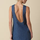 Giselle Open-Back Denim Shift Dress - Dark Denim