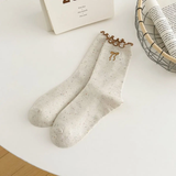 Embroidered Speckled Bow Ruffle Ankle Socks - Yellow