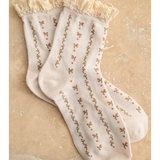Floral Print Crochet Trim Socks