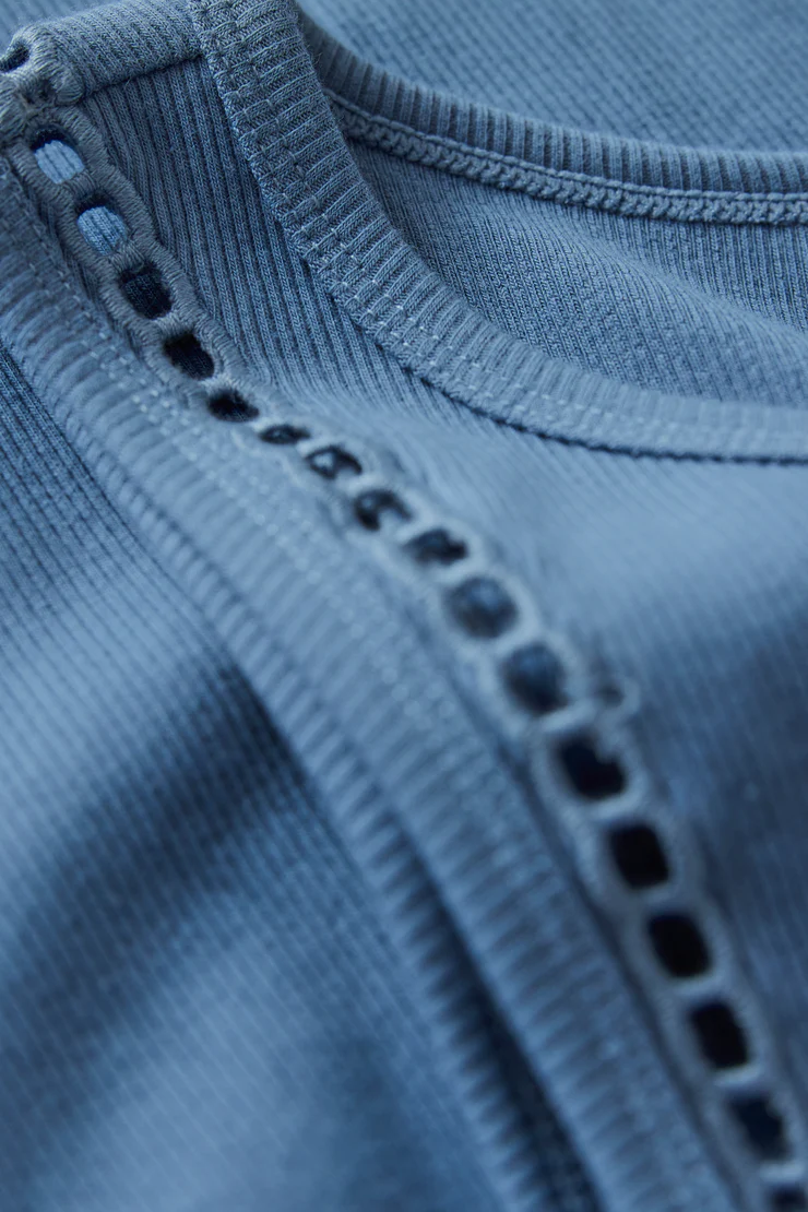 Merrit Eyelet Ribbed Tank - Lake Blue