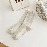 Embroidered Speckled Bow Ruffle Ankle Socks - Pink