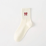 Bow Cotton Crew Socks - Cream